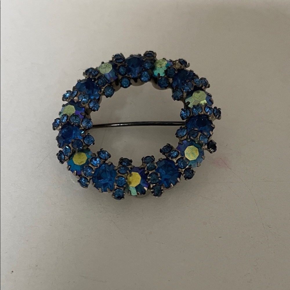 Source Unknown Blue and Green Crystal Wreath Brooch - Women Jewelry